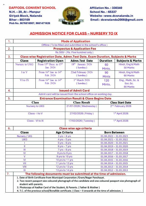 admission notice